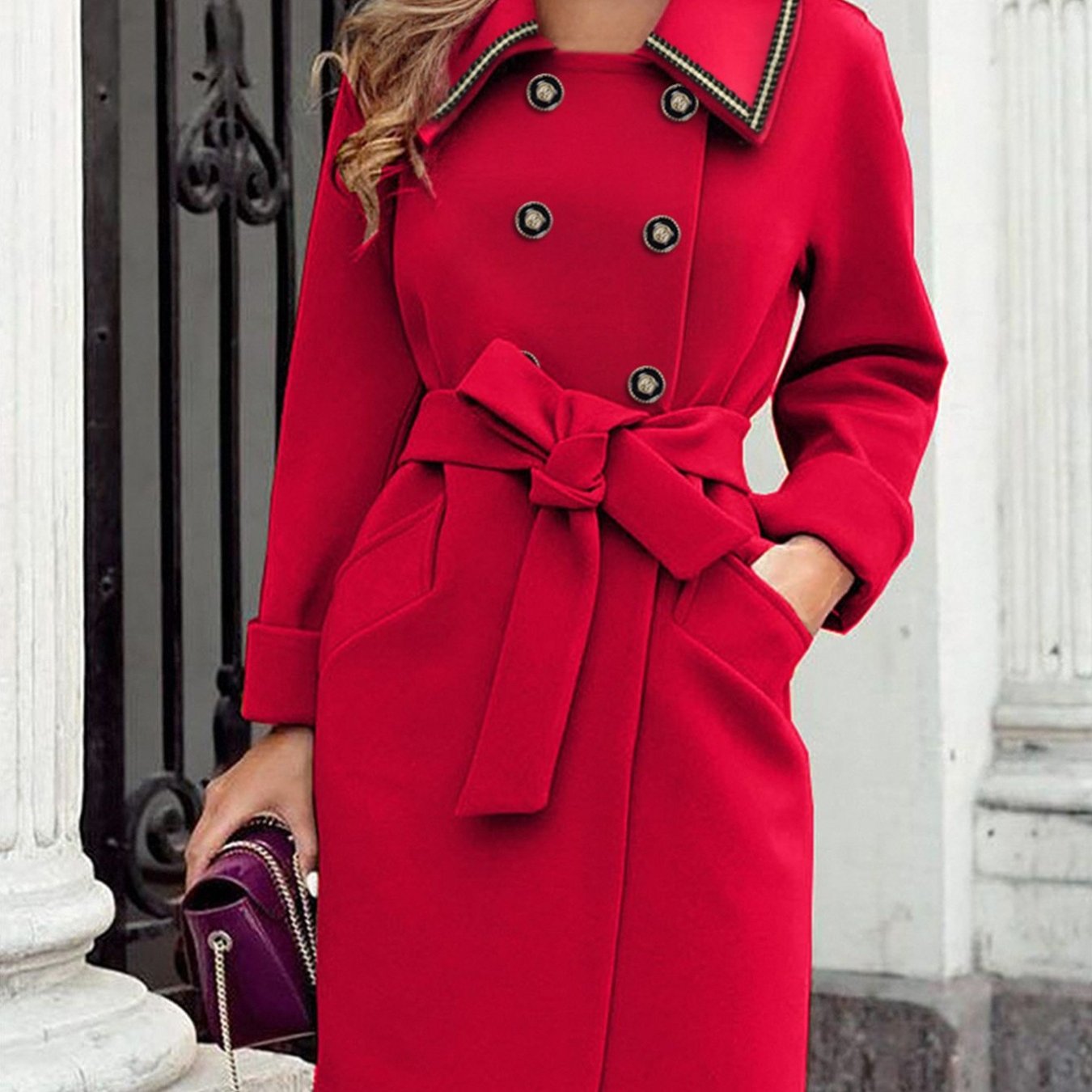 Elegant Women's Red Double-breasted Coat - Lifestil. www.Lifestil.net