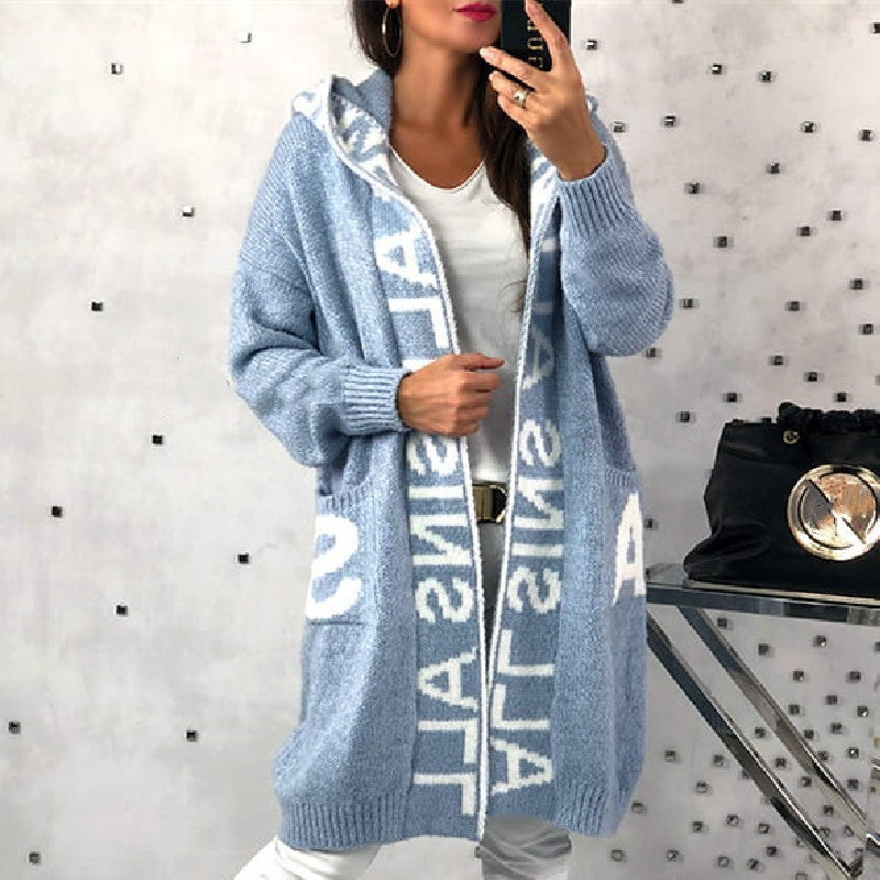 Fashion Style Cardigan Hooded Knitted Women&
