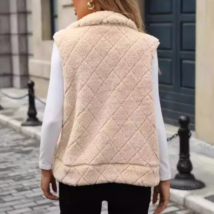 Cardigan Zipper Loose Diamond Lattice Coat Plush Vest
