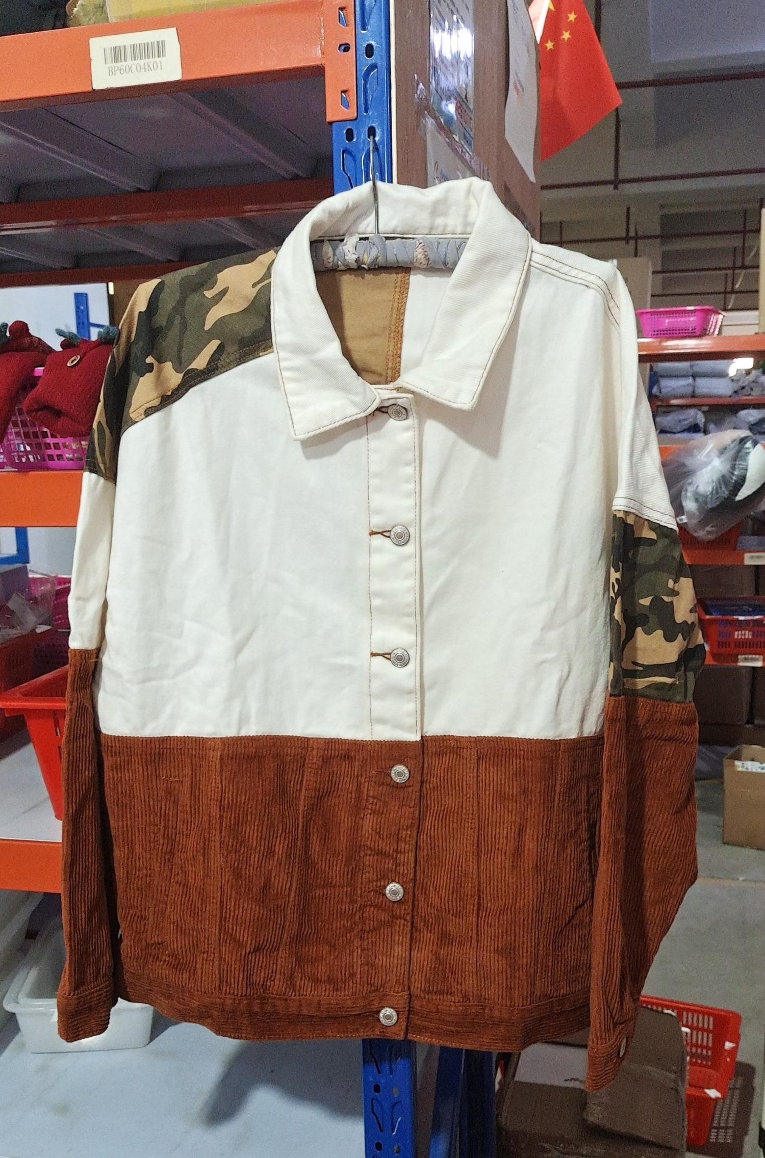 Woman Lapel Retro Camouflage Corduroy Jacket