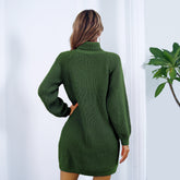 Winter Turtleneck Long Sweater Dress With Button Design Leisure Clinch Long Sleeve Base Sweater Women - Lifestil. www.Lifestil.net