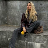 Solid Color Lapel Zipper Jacket Fashion Casual Long Sleeve Leather Coat Tops Women Clothing - Lifestil. www.Lifestil.net