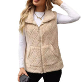 Cardigan Zipper Loose Diamond Lattice Coat Plush Vest