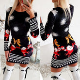 Long sleeve crew neck Christmas print sexy dress - Lifestil. www.Lifestil.net