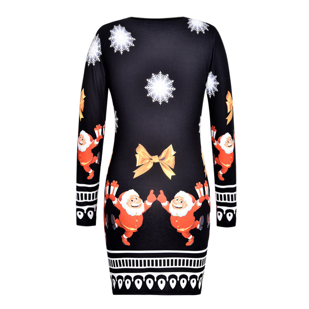 Long sleeve crew neck Christmas print sexy dress - Lifestil. www.Lifestil.net