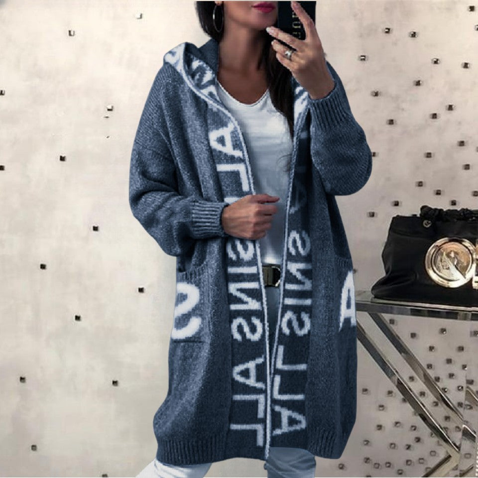 Fashion Style Cardigan Hooded Knitted Women&