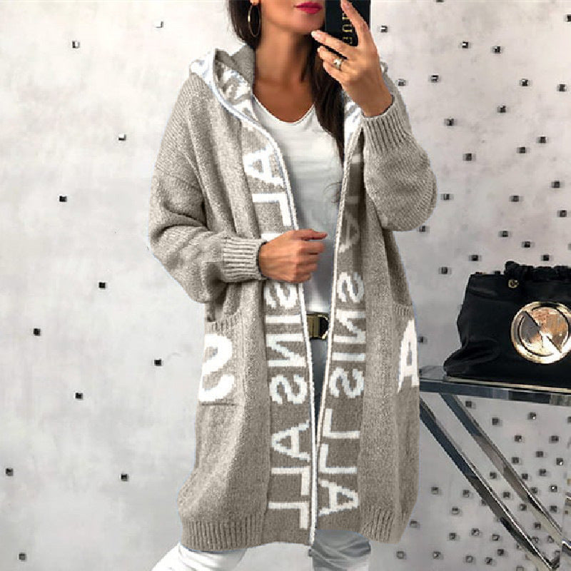Fashion Style Cardigan Hooded Knitted Women&