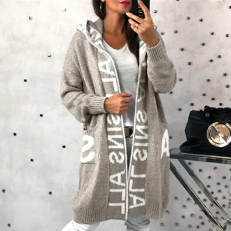 Fashion Style Cardigan Hooded Knitted Women&