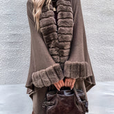 Luxurious Faux Fur Collar Mid-Length Cardigan 
