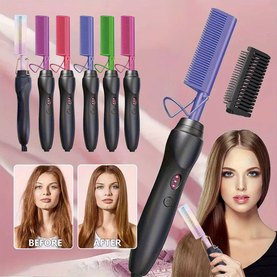 3-in-1 Ceramic Electric Hot Comb – Hair Straightener & Curler, 450°F