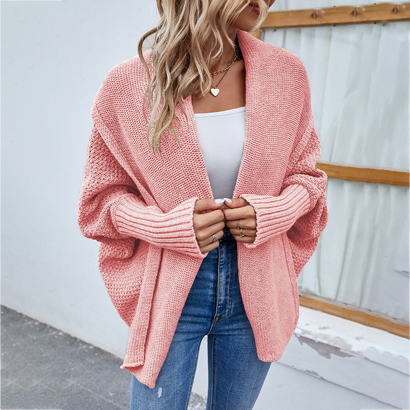 New Loose Knitted Sweater Solid Color Bat Sleeve Large Lapel Cardigan Autumn And Winter Fashion Jacket For Women Clothing - Lifestil. www.Lifestil.net