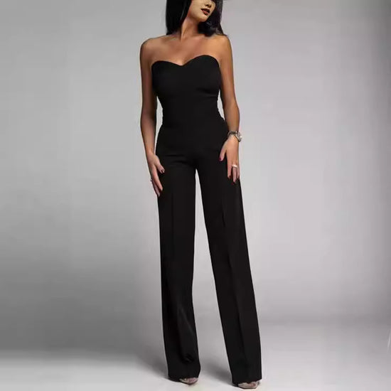 Strapless Sweetheart Wide-Leg Evening Jumpsuit