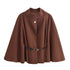 New Stand Collar Batwing Sleeves Cloak Top With Belt Ins Fashion Temperament Jacket Woolen Sweater Outwear For Women Clothing - Lifestil. www.Lifestil.net