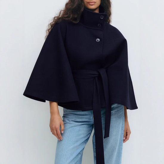 Elevate Your Winter Style: Sleek High-Neck Coat with Flowy Batwing Sleeves — Where Comfort Meets Chic