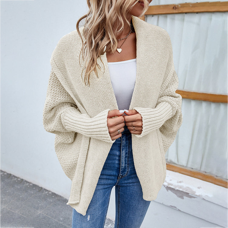New Loose Knitted Sweater Solid Color Bat Sleeve Large Lapel Cardigan Autumn And Winter Fashion Jacket For Women Clothing - Lifestil. www.Lifestil.net