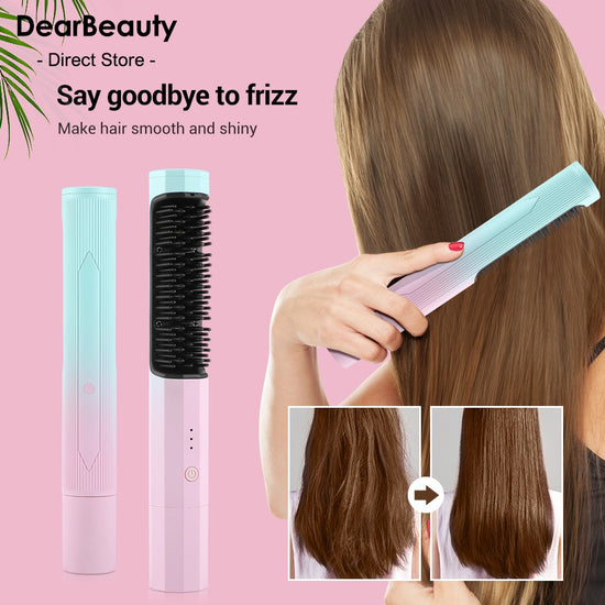Straightening Comb Rechargeable Hair Wireless Straightener Curler Curling Straighten Dual-purpose Travel Portable USB Charging - Lifestil. www.Lifestil.net