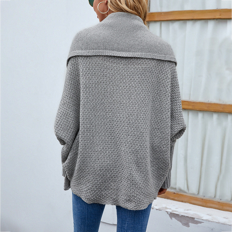 New Loose Knitted Sweater Solid Color Bat Sleeve Large Lapel Cardigan Autumn And Winter Fashion Jacket For Women Clothing - Lifestil. www.Lifestil.net