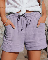 Lavender High-Rise Textured Cotton Shorts for Beachwear - Lifestil Boutique
