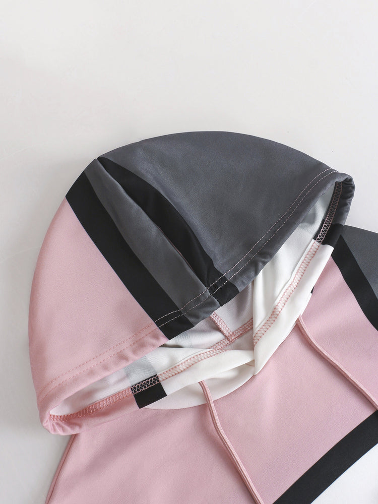 Long Sleeve Color Block Hoodie & Drawstring Pants Outfits