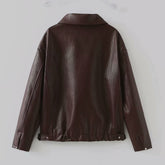 Solid Color Lapel Zipper Jacket Fashion Casual Long Sleeve Leather Coat Tops Women Clothing - Lifestil. www.Lifestil.net