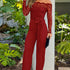 Burgundy Lace Evening Jumpsuit with Long Sleeves for Special Occasions - Lifestil
