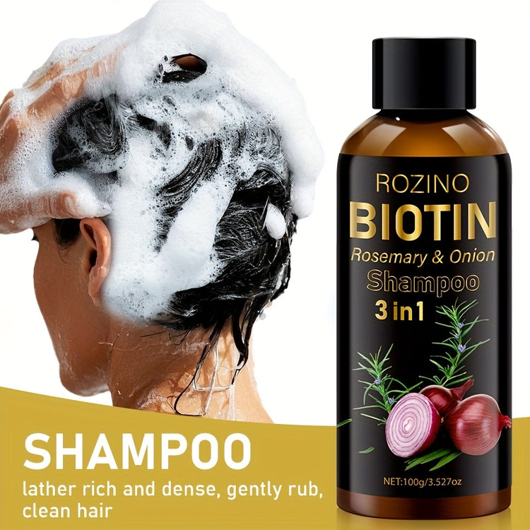 2pcs*100g Biotin Rosemary Onion Trio Shampoo & Conditioner Set, with Plant Keratin and Argan Oil Core Ingredients, Rich Lather for Easy Rinse, Removes Loose Dandruff, Strengthens Hair, Repairs Split Ends, Restores Dry/Damaged - Lifestil. www.Lifestil.net