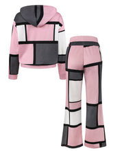 Two-piece Set, Long Sleeve Color Block Hoodie & Drawstring Pants Outfits, Casual Women&