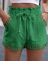 Vibrant Emerald Green Boho Style Lace Shorts for Vacation - Lifestil