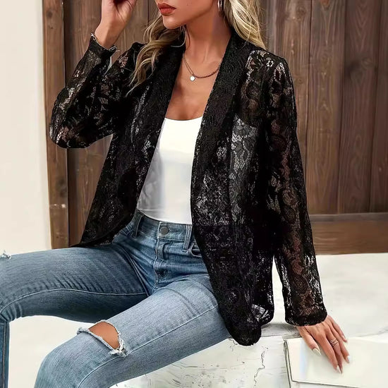 Ethereal Floral Guipure Lace Blazer Elegant Sheer Open Front Evening Jacket For Women