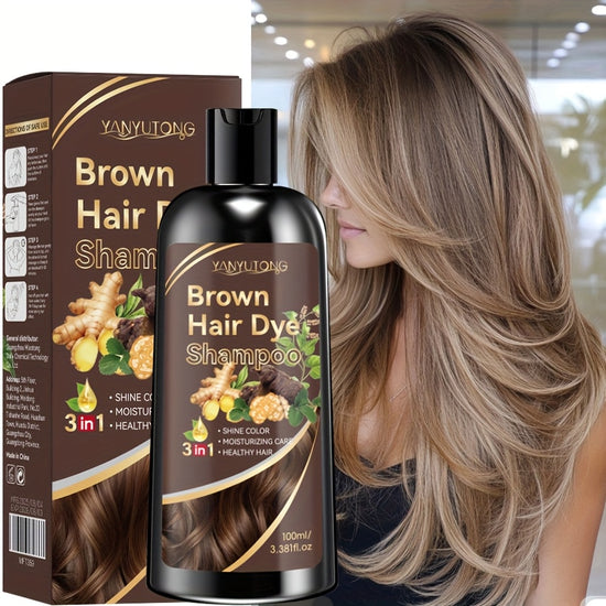 3-in-1 Natural Plant-Based Brown Hair Dye Shampoo – Fast Color & Nourish
