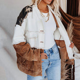 Woman Lapel Retro Camouflage Corduroy Jacket