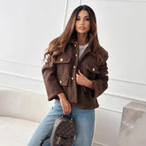 New Fashion Style Solid Color Polo Collar Tweed Coat Women - Lifestil. www.Lifestil.net