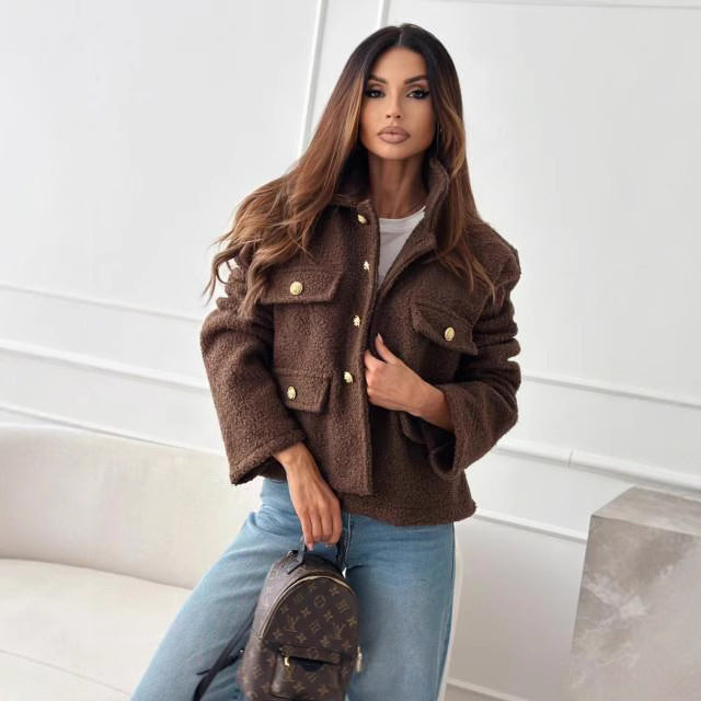 New Fashion Style Solid Color Polo Collar Tweed Coat Women - Lifestil. www.Lifestil.net