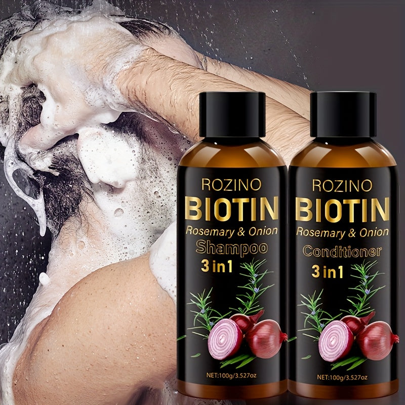 2pcs*100g Biotin Rosemary Onion Trio Shampoo & Conditioner Set, with Plant Keratin and Argan Oil Core Ingredients, Rich Lather for Easy Rinse, Removes Loose Dandruff, Strengthens Hair, Repairs Split Ends, Restores Dry/Damaged - Lifestil. www.Lifestil.net