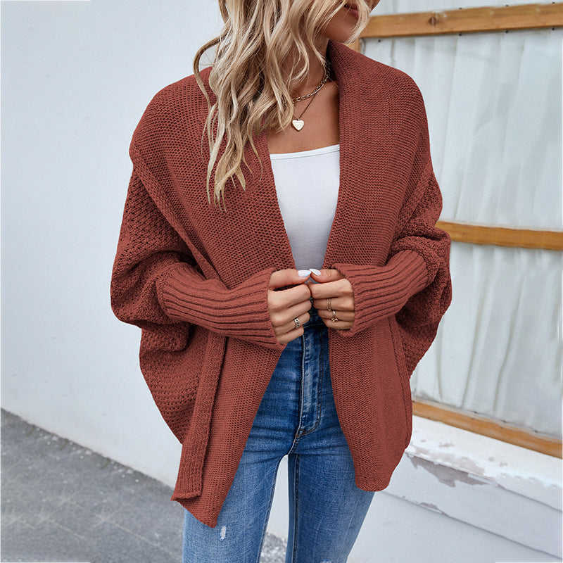 New Loose Knitted Sweater Solid Color Bat Sleeve Large Lapel Cardigan Autumn And Winter Fashion Jacket For Women Clothing - Lifestil. www.Lifestil.net
