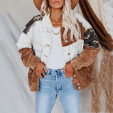 Woman Lapel Retro Camouflage Corduroy Jacket