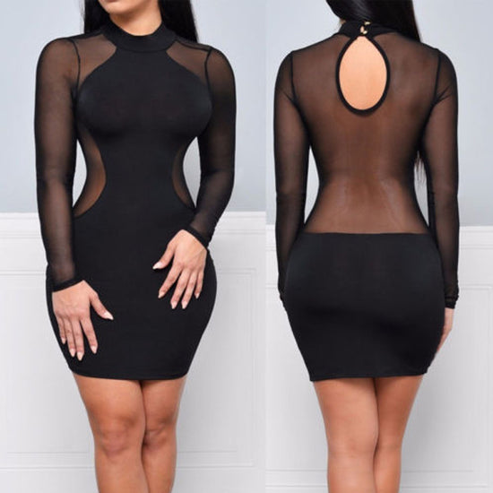 Fashion Style Long Sleeved Round Neck Mesh Stitching Dress - Lifestil. www.Lifestil.net