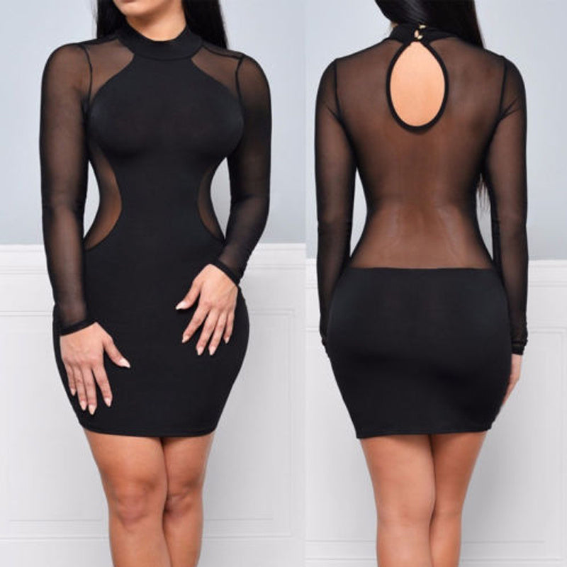 Fashion Style Long Sleeved Round Neck Mesh Stitching Dress - Lifestil. www.Lifestil.net