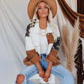 Woman Lapel Retro Camouflage Corduroy Jacket