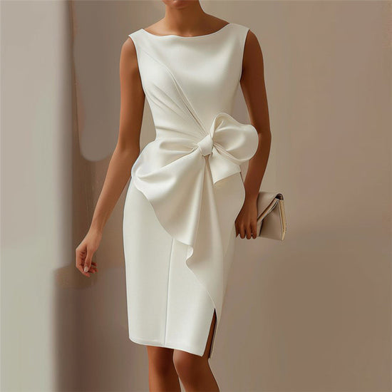 Fashion Bowknot Dress Solid Color Elegant Slim Sleeveless Dresses Women&