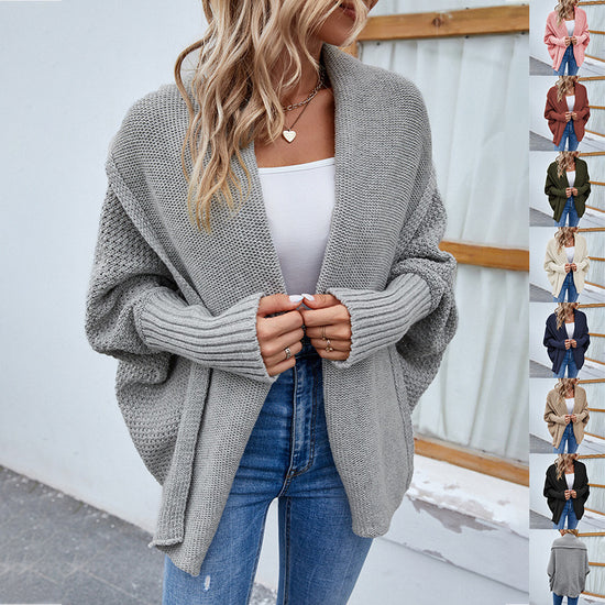 New Loose Knitted Sweater Solid Color Bat Sleeve Large Lapel Cardigan Autumn And Winter Fashion Jacket For Women Clothing - Lifestil. www.Lifestil.net