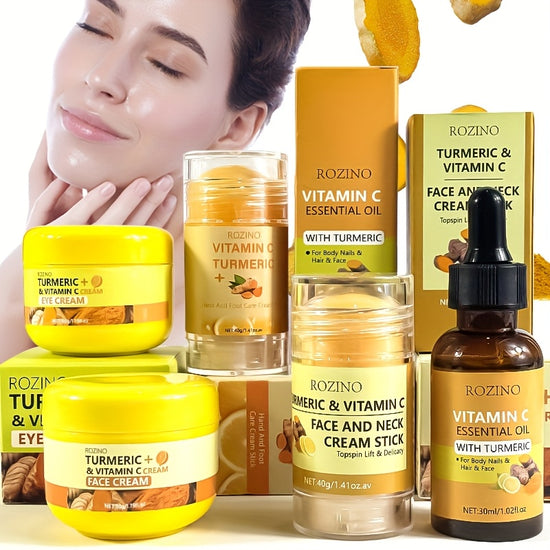 A 5-piece set of face, hand, and foot care products with turmeric and vitamin C.