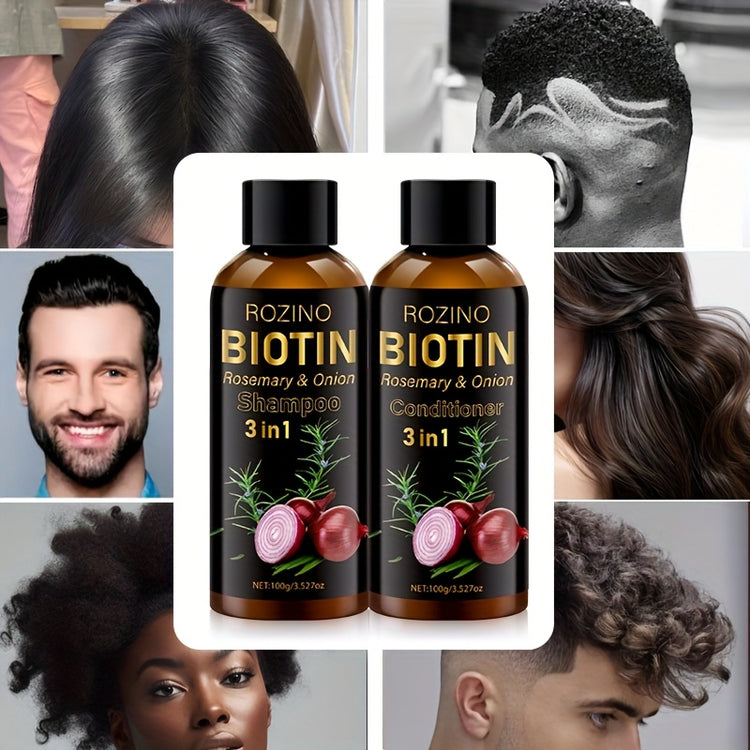 2pcs*100g Biotin Rosemary Onion Trio Shampoo & Conditioner Set, with Plant Keratin and Argan Oil Core Ingredients, Rich Lather for Easy Rinse, Removes Loose Dandruff, Strengthens Hair, Repairs Split Ends, Restores Dry/Damaged - Lifestil. www.Lifestil.net