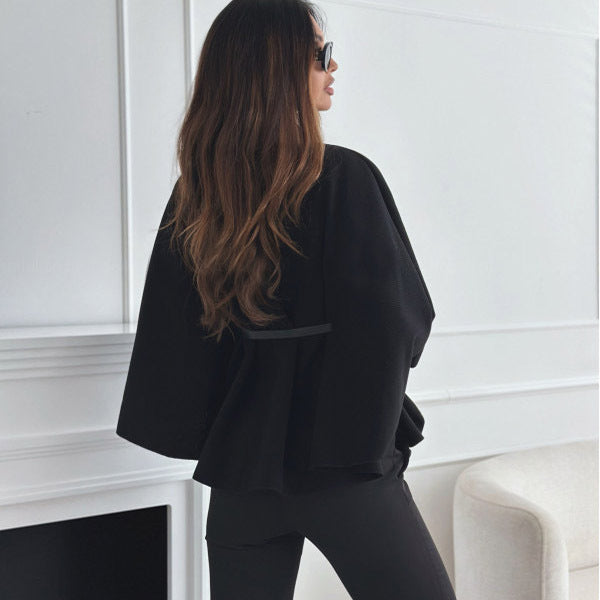 New Stand Collar Batwing Sleeves Cloak Top With Belt Ins Fashion Temperament Jacket Woolen Sweater Outwear For Women Clothing - Lifestil. www.Lifestil.net