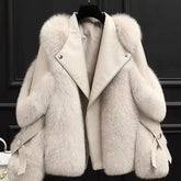 Elegant One-piece fur coat Long wool coat