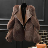 Elegant One-piece fur coat Long wool coat