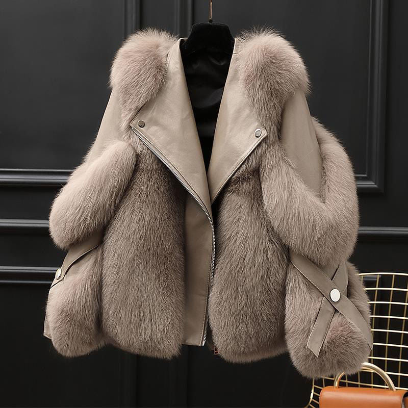 Elegant One-piece fur coat Long wool coat