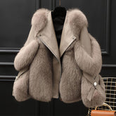 Elegant One-piece fur coat Long wool coat