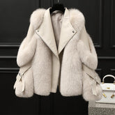 Elegant One-piece fur coat Long wool coat