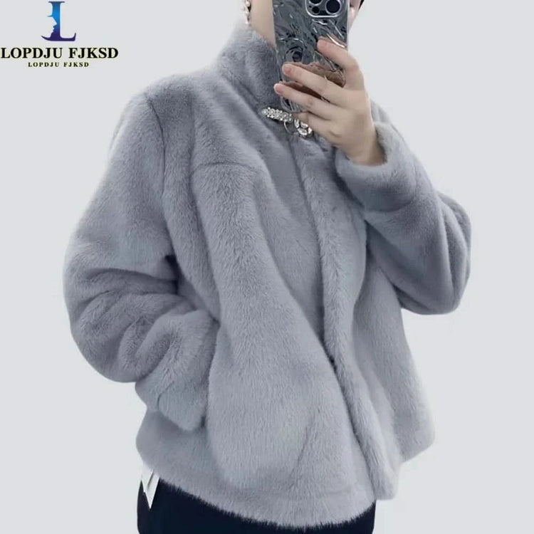 Faux Mink Fur Coats for Women,Covered Button Jackets,Korean Overcoat,Female Clothes,O-Neck,Thicken Warm New ,Winter,2024